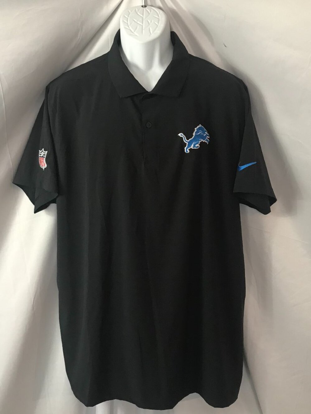 Nike Lions NFL Blue/Black Activewear Athletic Sport Cut Polo Shirt